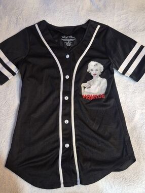 Marilyn Monroe Black & White Baseball-Style Button-Up Top with Graphic